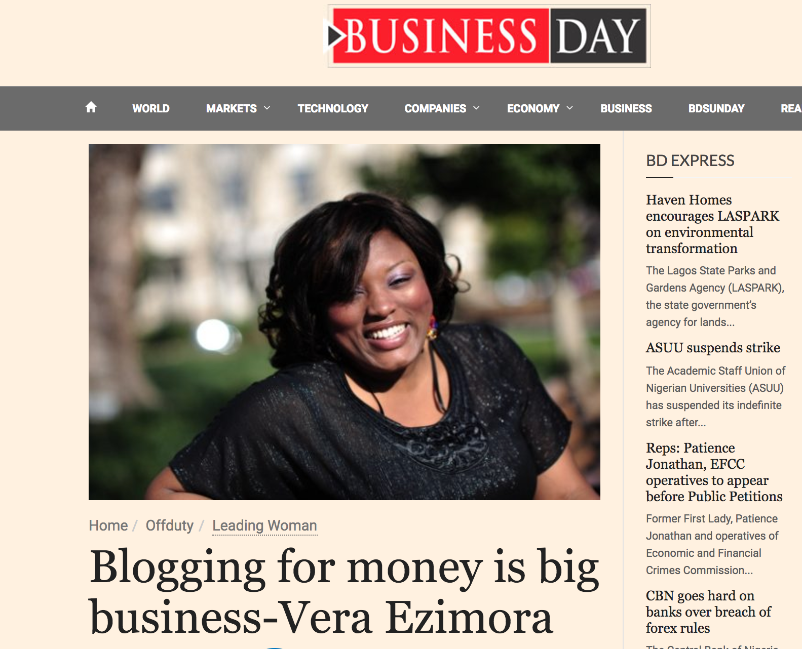 Vera Ezimora on Business Day Nigeria - Verastic